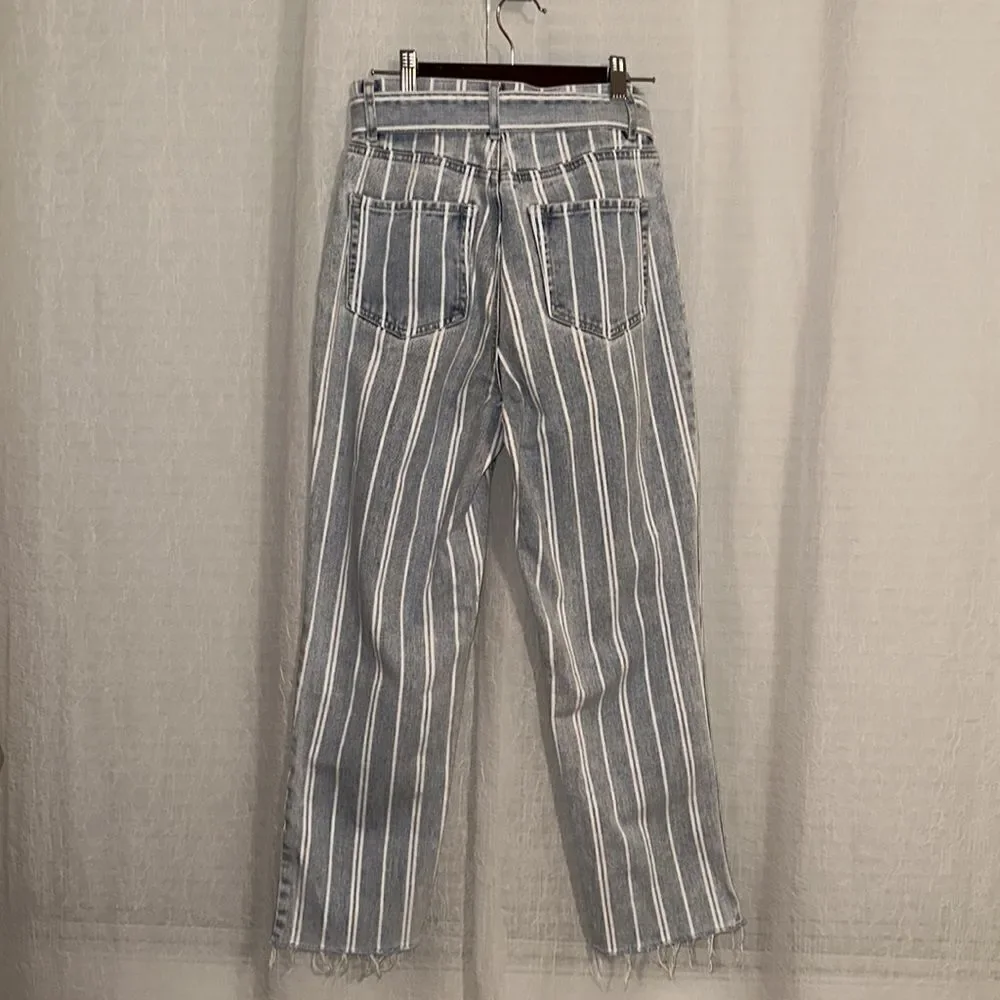 PACSUN 26 Vintage Wash Double White Stripe High Waisted Straight Leg Jeans
